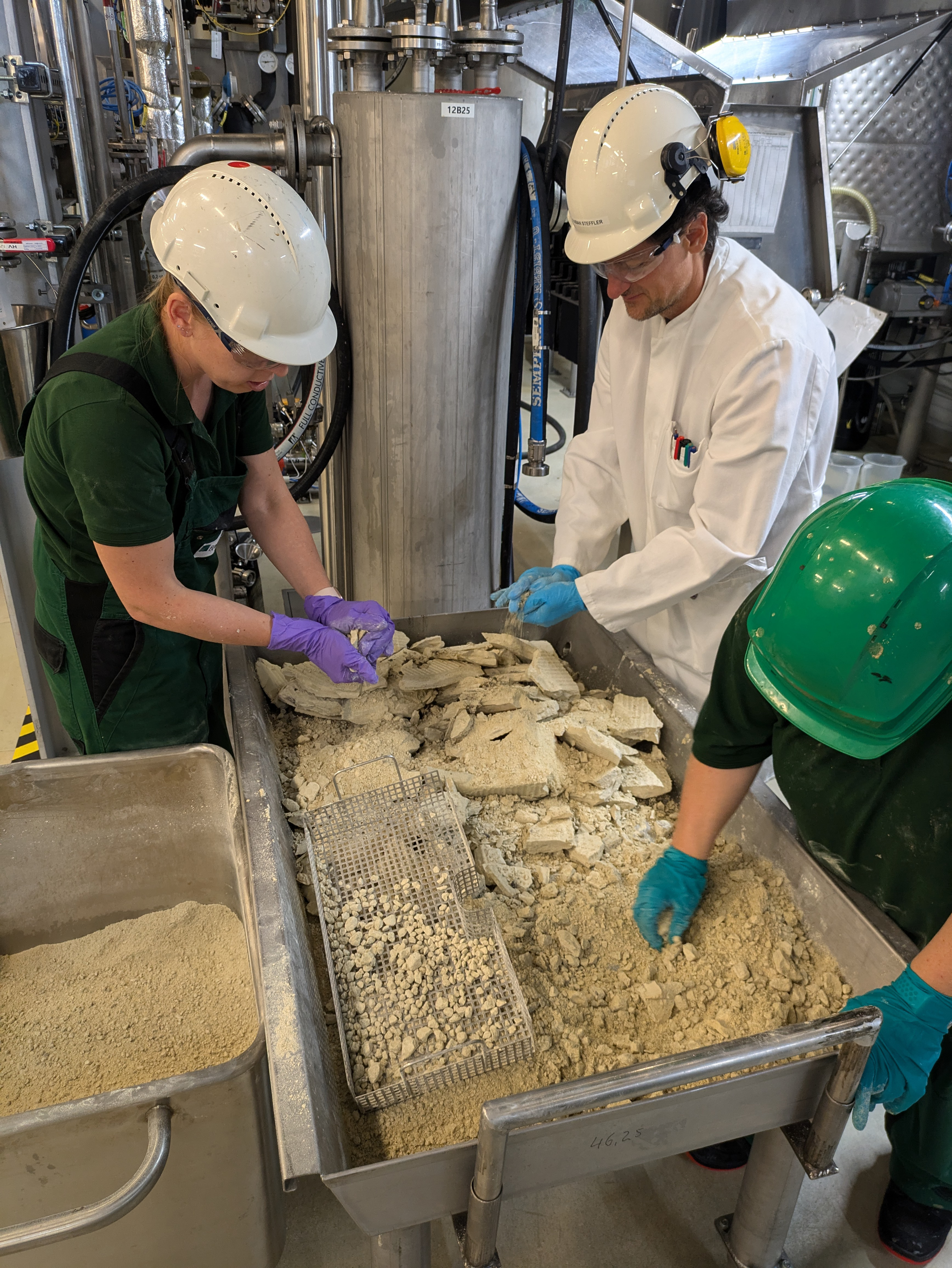 Proteinreiches Rapskernkonzentrat nach Entölung in der Filterpresse.