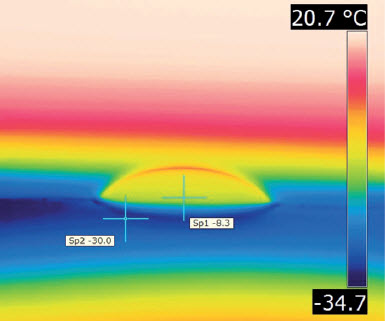 Wassertropfen auf einer plasmafunktionalisierten nanostrukturierten Folie.