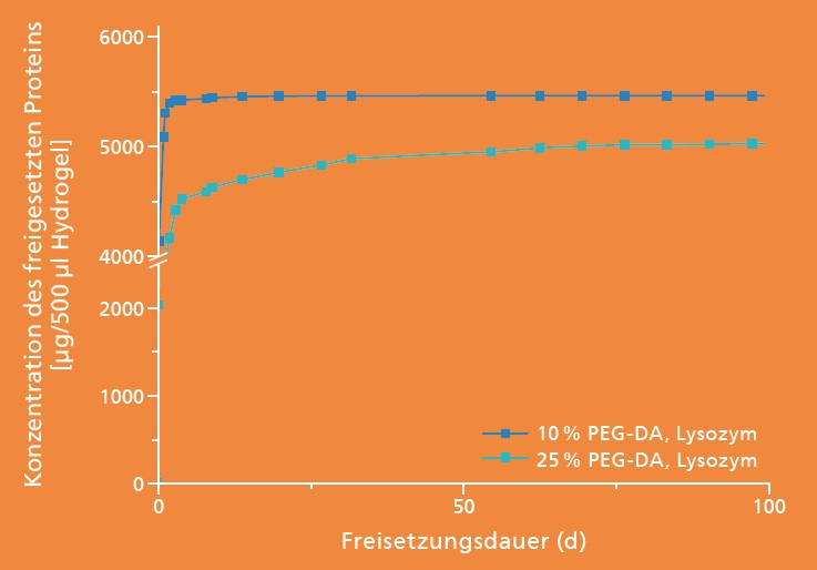 Freisetzungsverhalten eines Wirkstoffes aus einem Hydrogel.