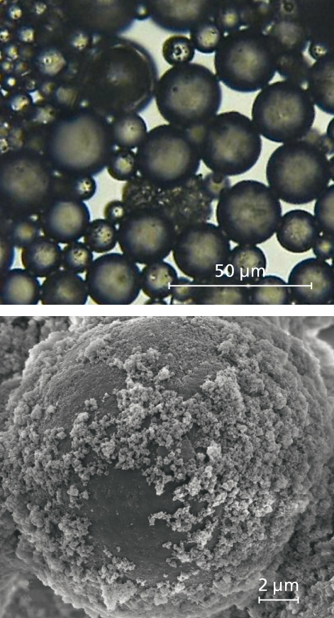 Über Suspensionspolymerisation erzeugte sphärische Polymethylmethacrylat-Tonerpartikel.