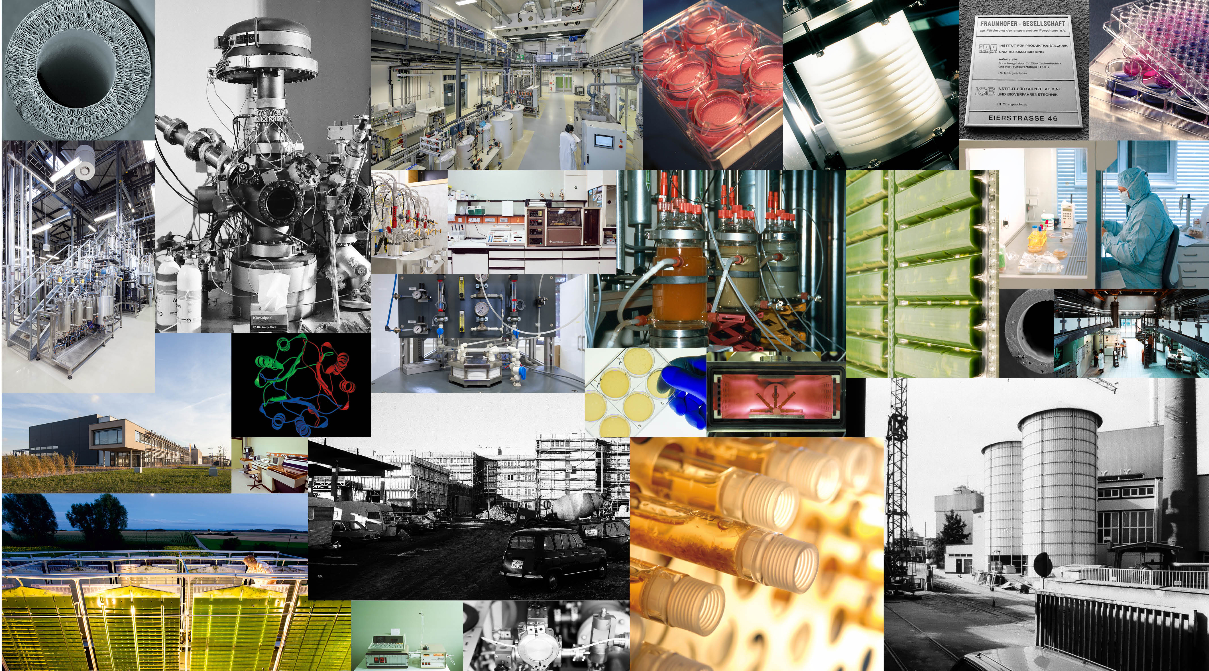 Collage historischer Bilder der Forschungsthemen Fraunhofer IGB