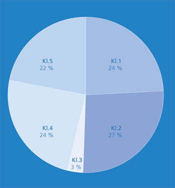 Percentage representation of classified surfaces.