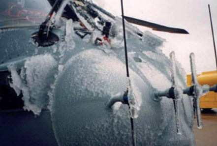Iced-up helicopter sensors.