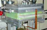Plant for continuous strip treatment of web material and fibres.
